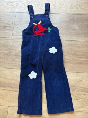 Vintage Kids Corduroy Overalls Helicopter Patch Clouds Navy 4T